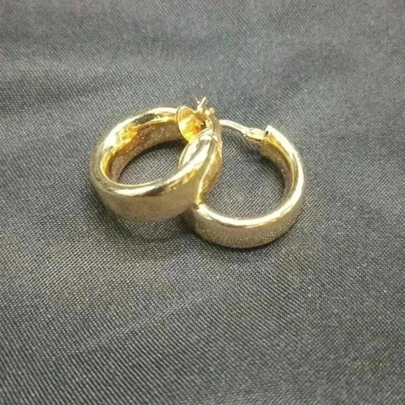 Gold Over 925 Vermeil Wide Hoop Earrings - Picture 1 of 4